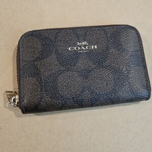 Coach Brown Signature Zip Card & Key Holder